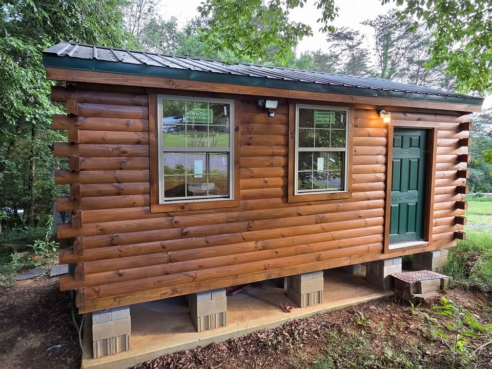 12 x 20' Insulated Tiny Log Cabin | Wired + HVAC + Cabinets + Flooring + More! - Image 1 Thumbnail