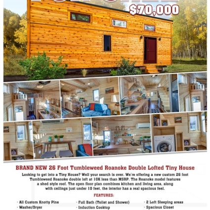 BRAND NEW 26-Foot Tumbleweed Roanoke Double Lofted Tiny House - Image 2 Thumbnail