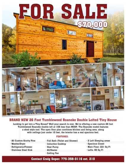 BRAND NEW 26-Foot Tumbleweed Roanoke Double Lofted Tiny House - Image 2 Thumbnail