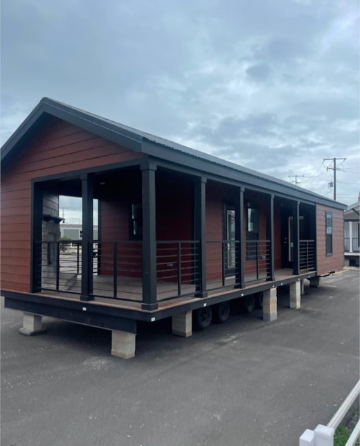 Luxury Cabin Tiny Home w/ Full Covered Porch & Outdoor Fireplace